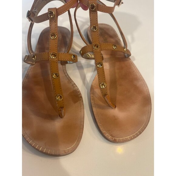 Lilly Pulitzer Tan Leather Sandals W/ Gold Stud Accents Size 7.5M - Picture 5 of 8